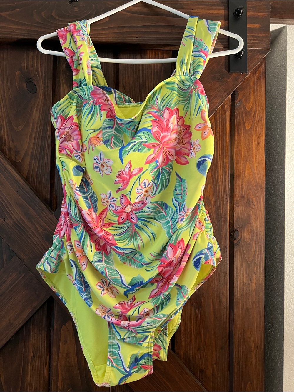 Caribbean Joe Neon Lime Tropical Floral One-Piece Bodysuit